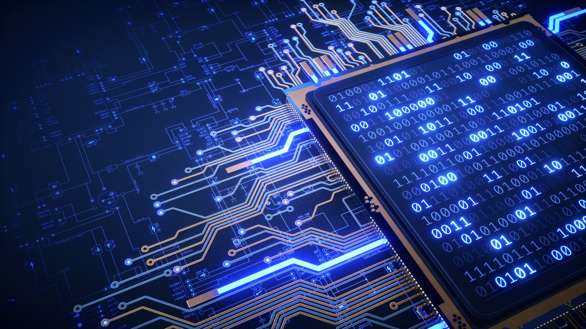 CPU With Binary Numbers And Blueprint